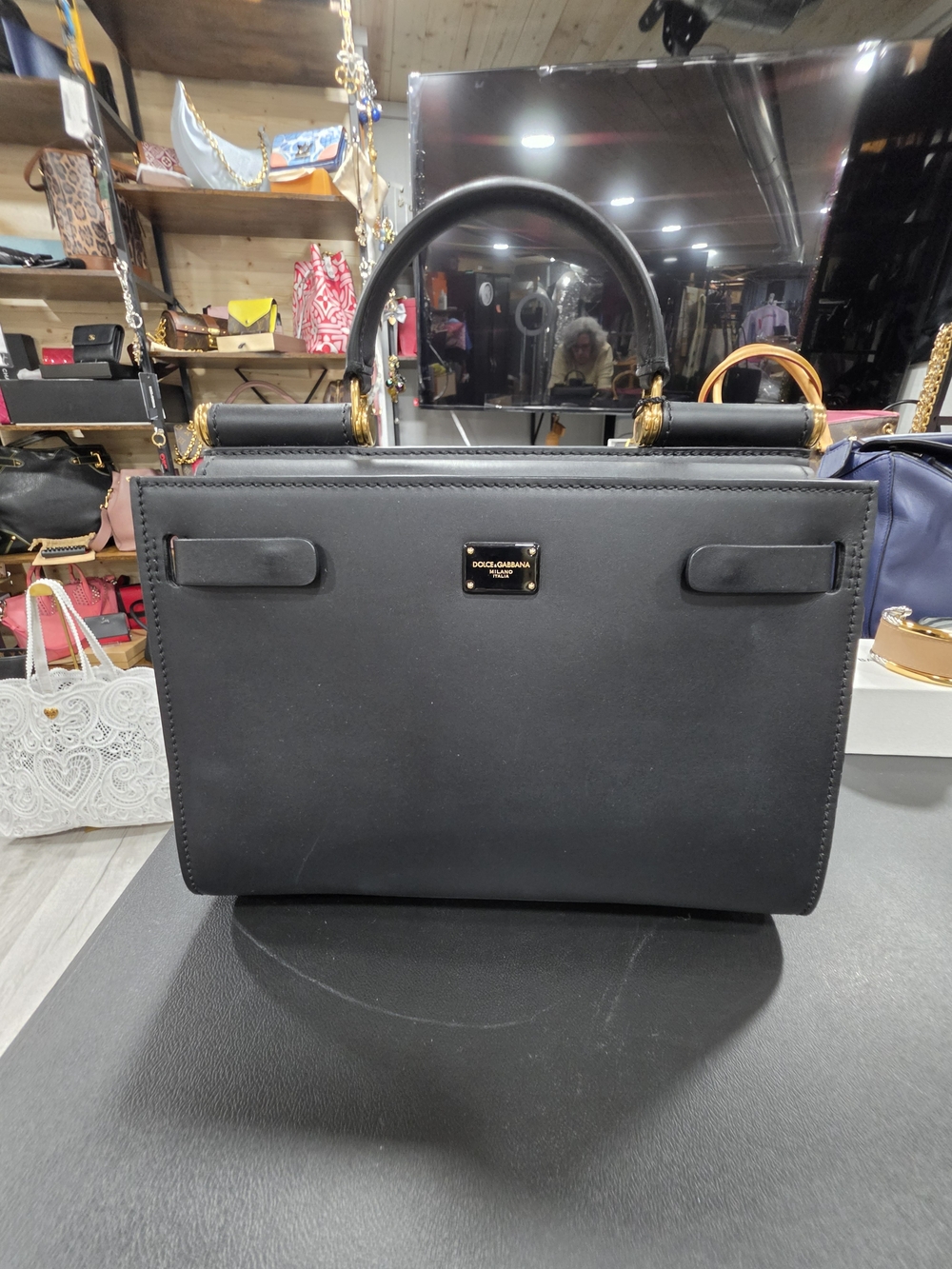 Dolce & Gabbana Sicily 62 With  Black Calfskin Leather Bag-NEW